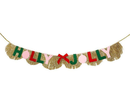 HOLLY JOLLY GOLD FRINGE BANNER