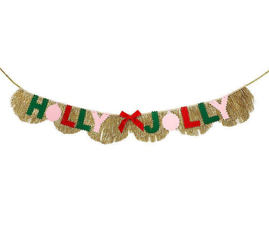 HOLLY JOLLY GOLD FRINGE BANNER