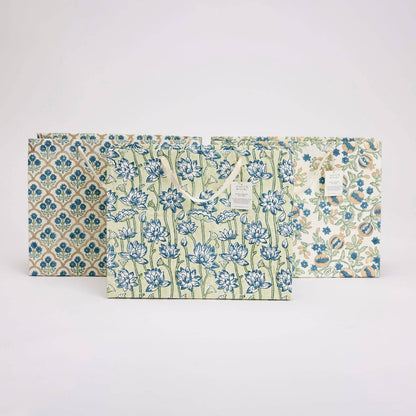 x1 Hand Block Printed Gift Bags (Large) - Indigo - Winterberries