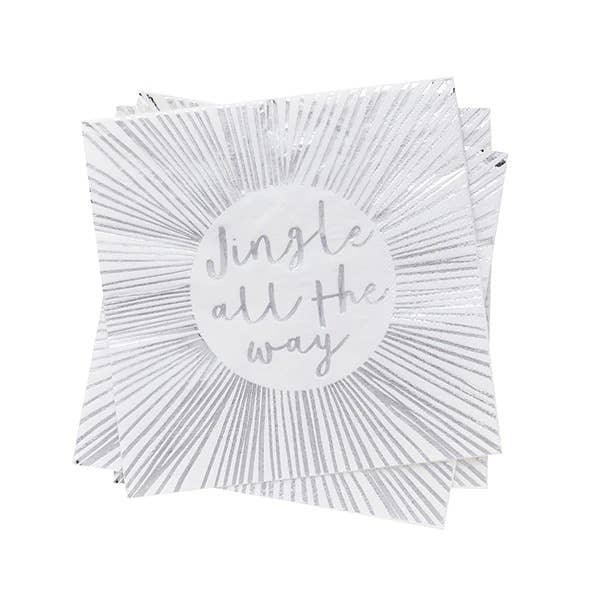 Silver 'Jingle All The Way' Paper Napkins 16 Pack