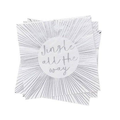 Silver 'Jingle All The Way' Paper Napkins 16 Pack