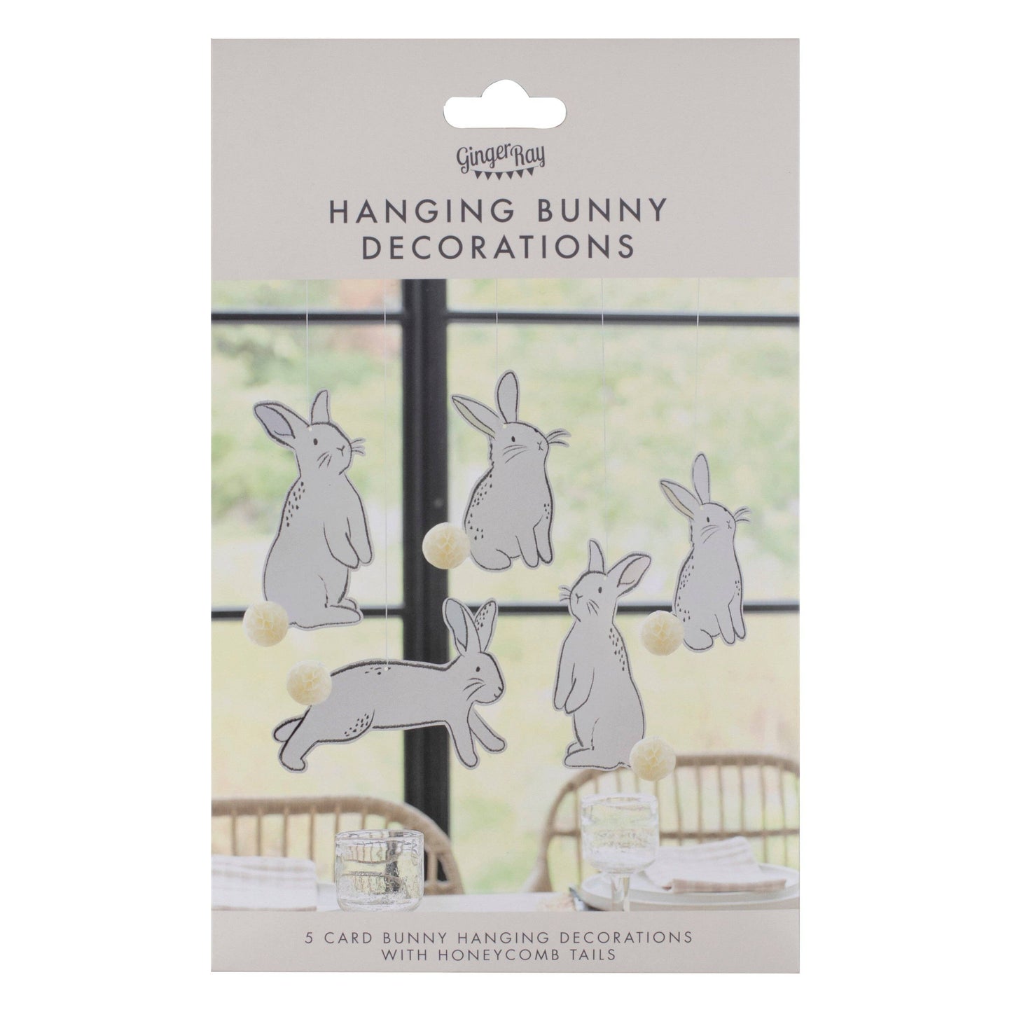 Hanging Easter Bunny Decs with Honeycomb Tails- 5 Inner Pack - Winterberries