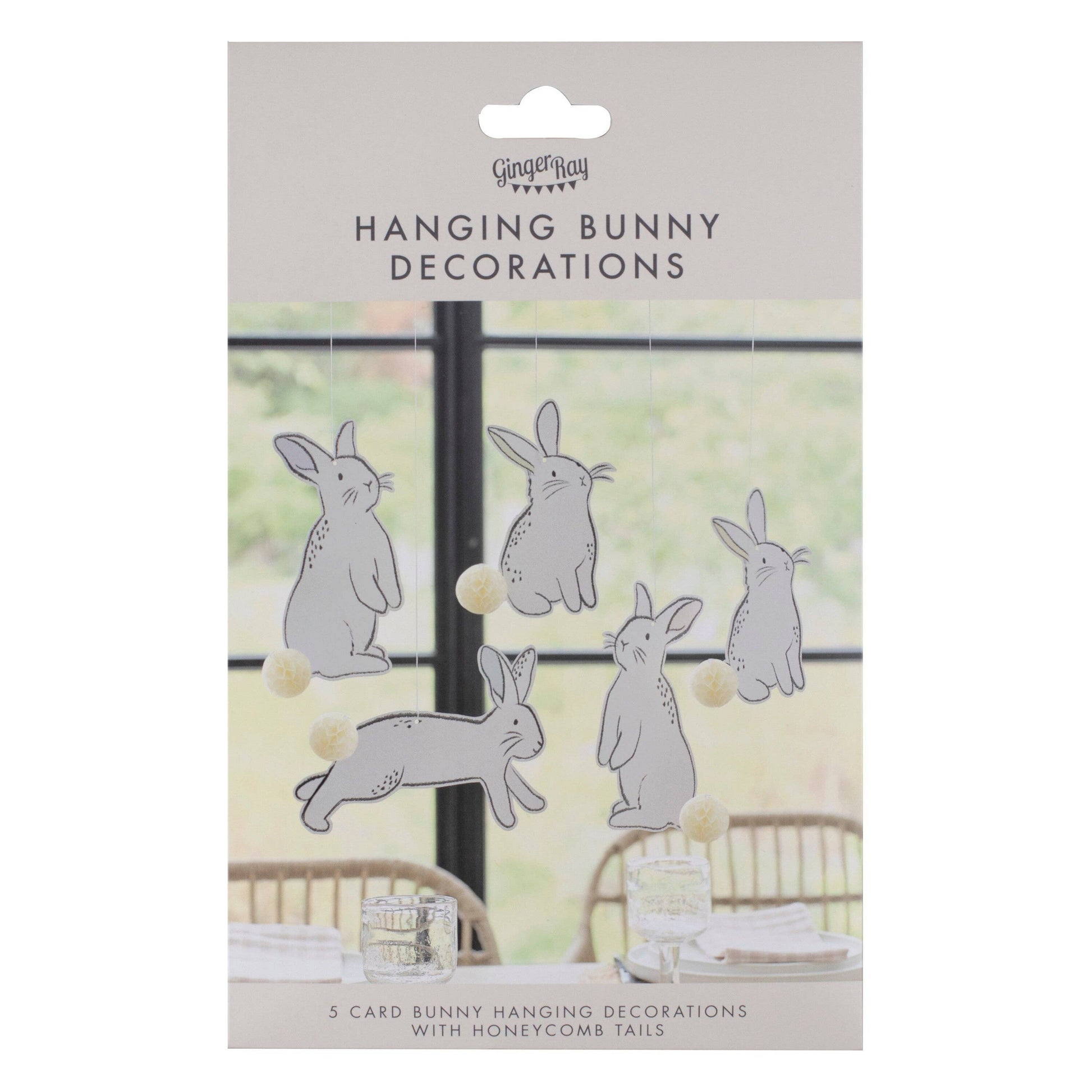 Hanging Easter Bunny Decs with Honeycomb Tails- 5 Inner Pack - Winterberries