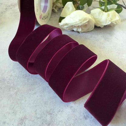 Bordeaux Velvet Ribbon - 3 Meter Roll - Winterberries