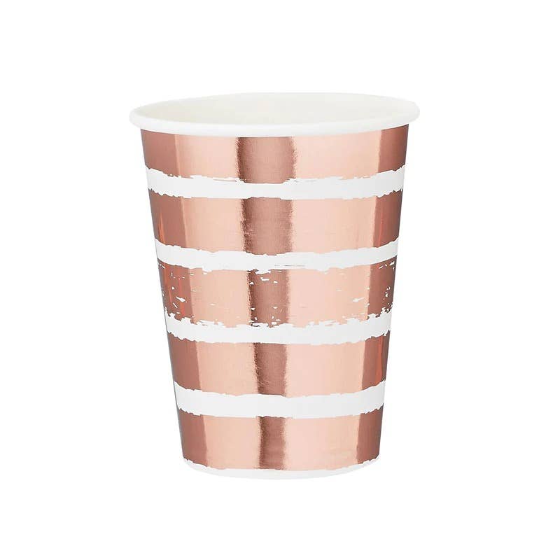 Rose Gold Striped Paper Cups 8 Pack