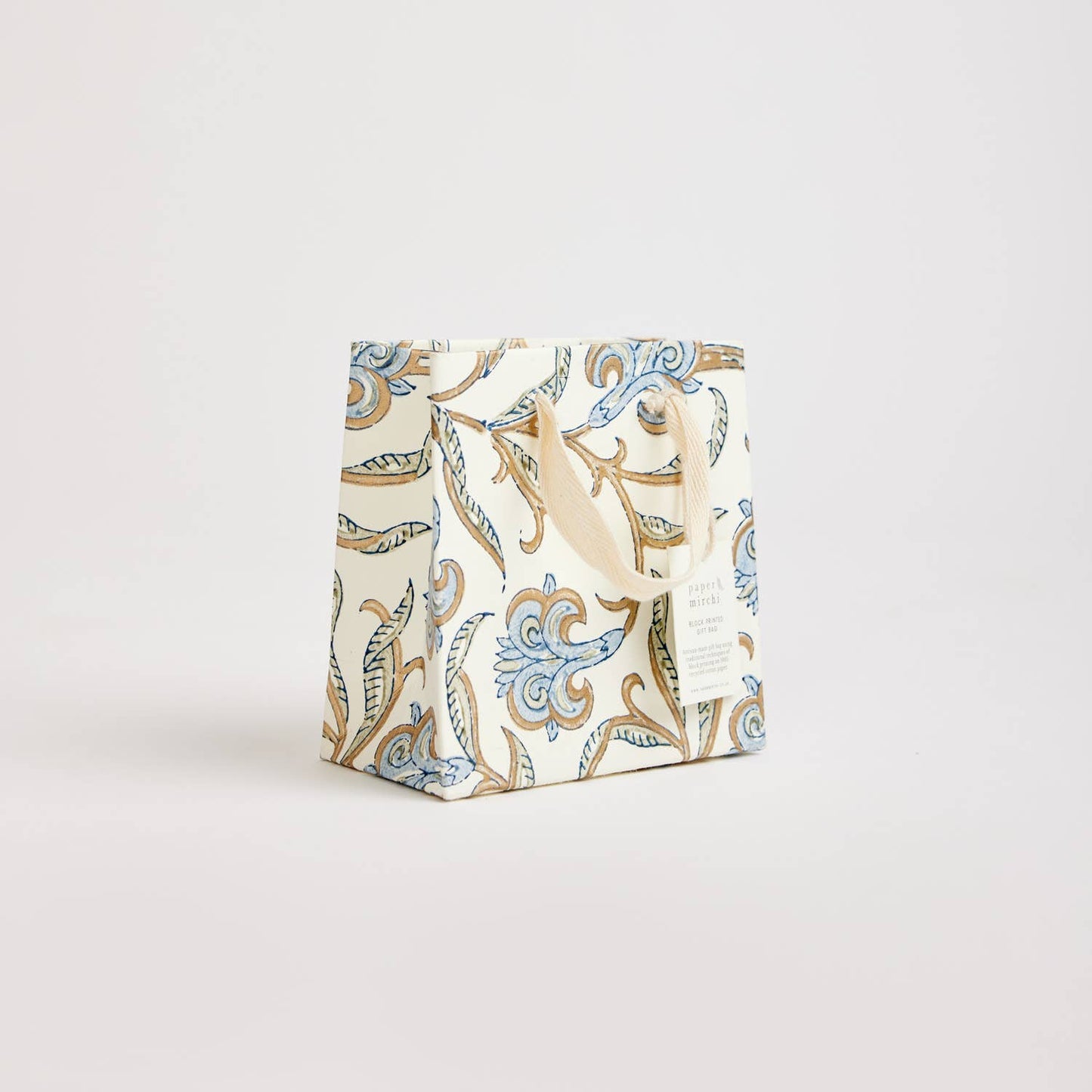 x1 Hand Block Printed Gift Bags (Small) - Blue Stone - Winterberries