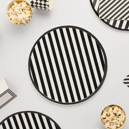Monochrome Striped Paper Plates - Pack of 8