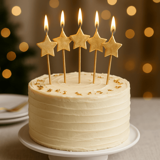X6 GOLD STARS HAPPY BIRTHDAY CANDLES