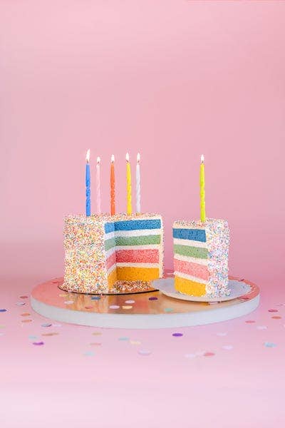 Partydeco Rainbow Gold Tip Twisted Cake Candles x 6