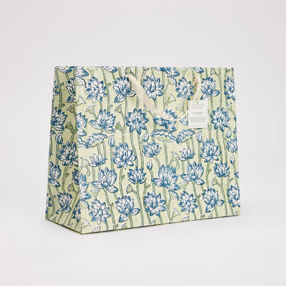 x1 Hand Block Printed Gift Bags (Large) - Indigo - Winterberries