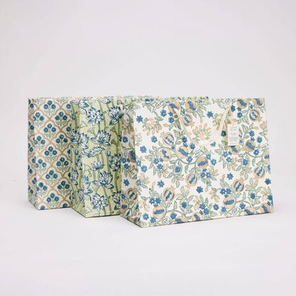 x1 Hand Block Printed Gift Bags (Large) - Indigo - Winterberries
