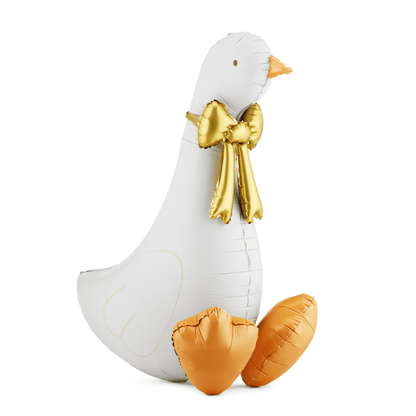 Partydeco White Goose with Bow Foil Balloon