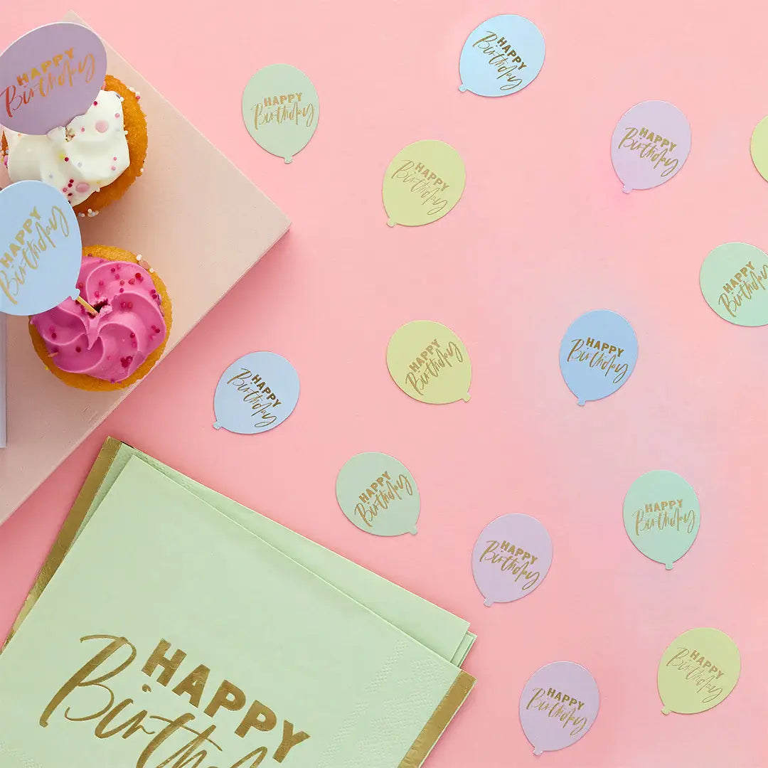 Pastel 'Happy Birthday' Balloon Table Scatter 10G - Winterberries