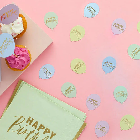 Pastel 'Happy Birthday' Balloon Table Scatter 10G - Winterberries