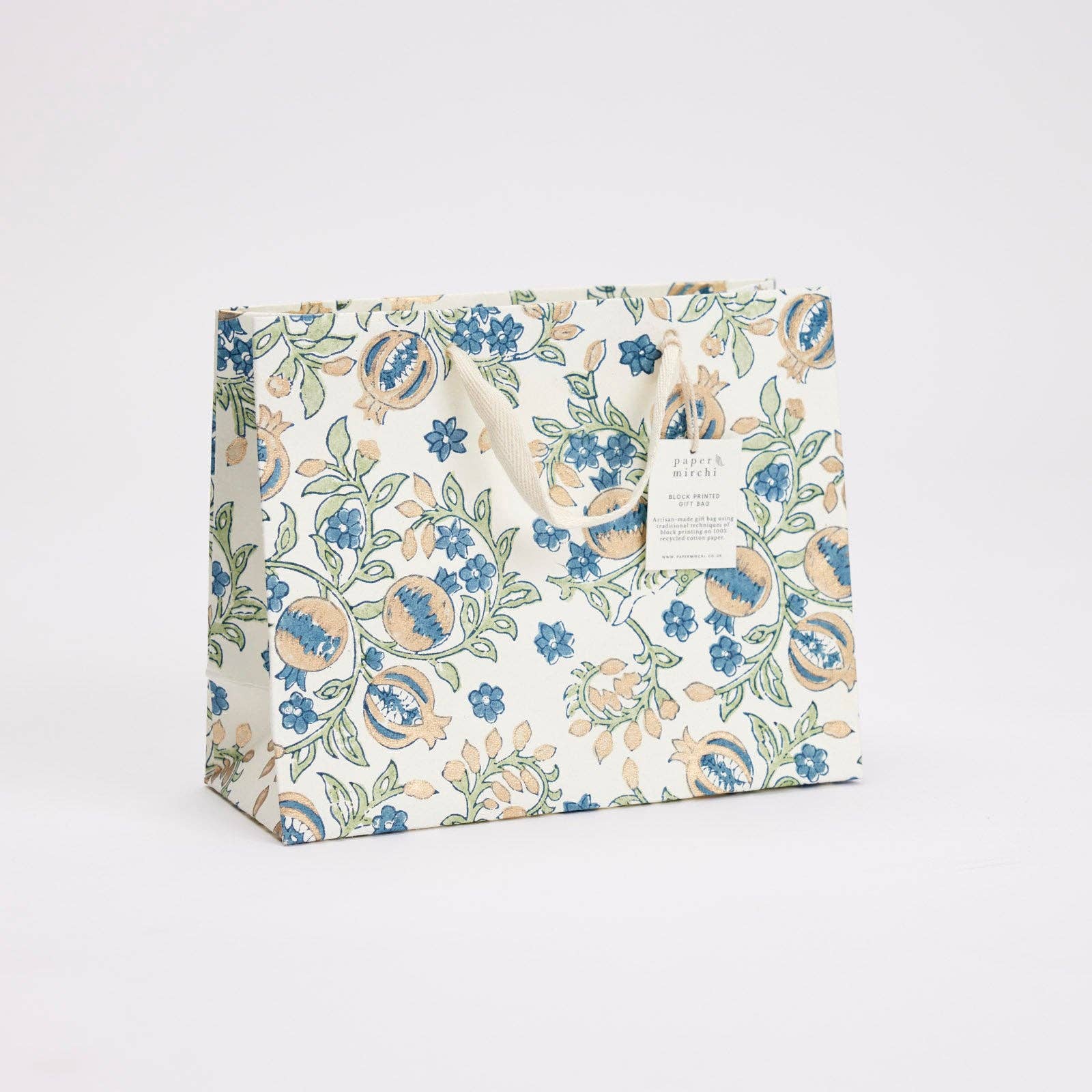 x1 Hand Block Printed Gift Bags (Medium) - Indigo - Winterberries
