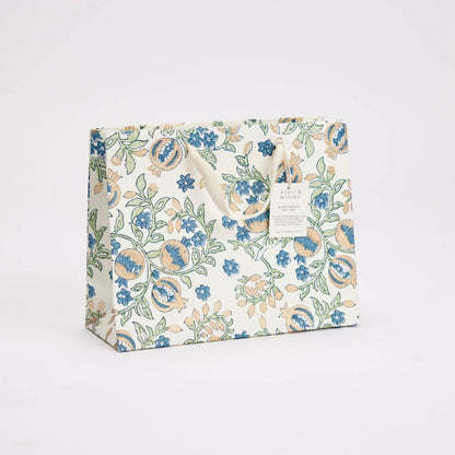 x1 Hand Block Printed Gift Bags (Medium) - Indigo - Winterberries