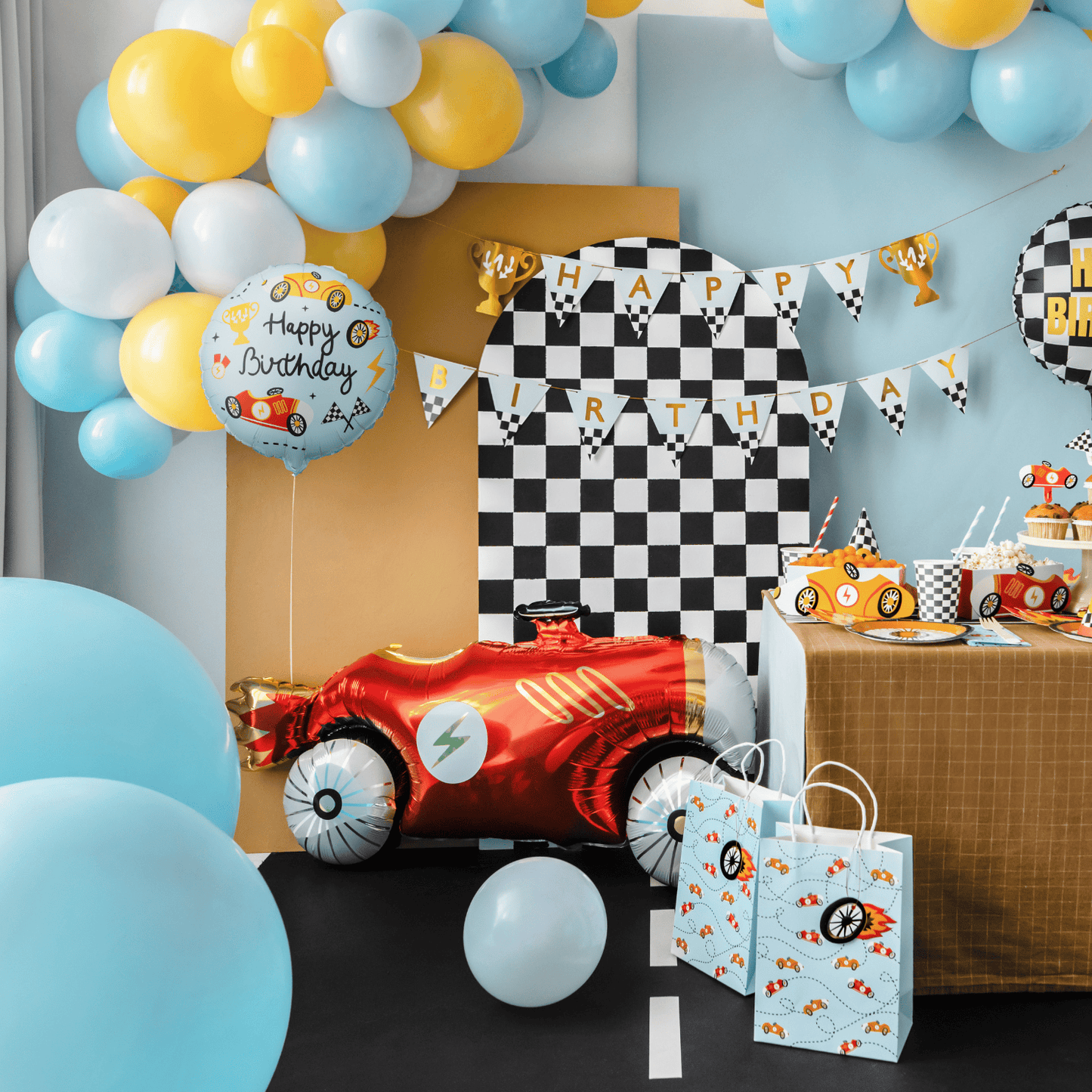 Partydeco Happy Birthday Racing Cars Foil Balloon