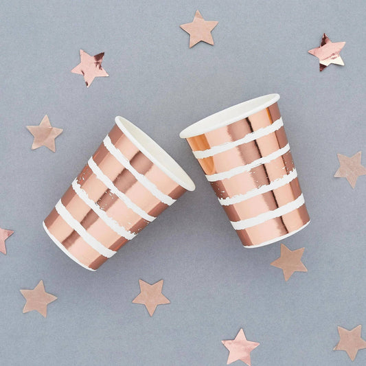 X8 ROSE GOLD STRIPPED PAPER CUPS