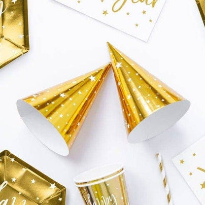 Partydeco Gold and Stars Party Hats - 6 pack