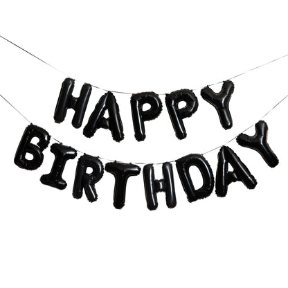 Black 'Happy Birthday' 16" Foil Balloon Garland