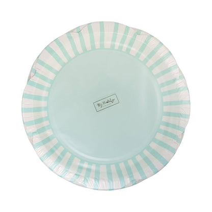PAR1123 - Aqua Striped Scallops 9" Plate - Winterberries