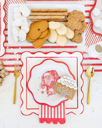 WNT1239 - Red Striped Dinner Napkin - Winterberries
