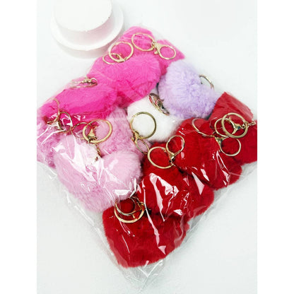 HEART SHAPE FAUX FUR POM POM KEYRING - Winterberries