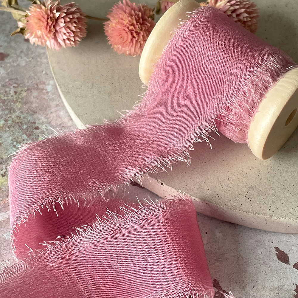 25mm Silk Ribbon in Soft Raspberry - Winterberries