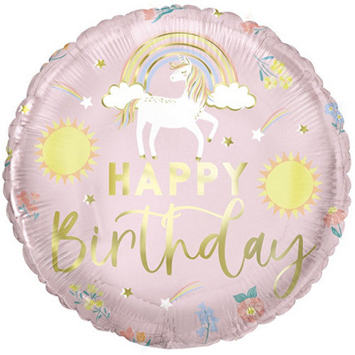 18" DAINTY UNICORN HAPPY BIRTHDAY DEFLATED FOIL BALLOON