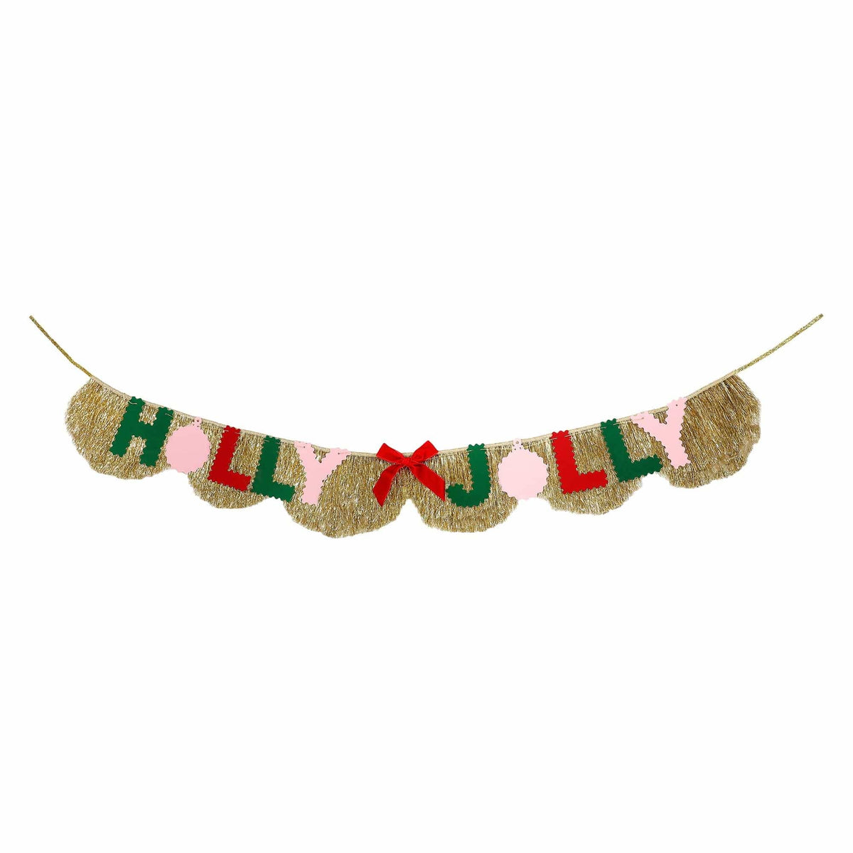 HOLLY JOLLY GOLD FRINGE BANNER