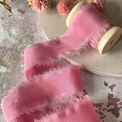 25mm Silk Ribbon in Soft Raspberry - Winterberries