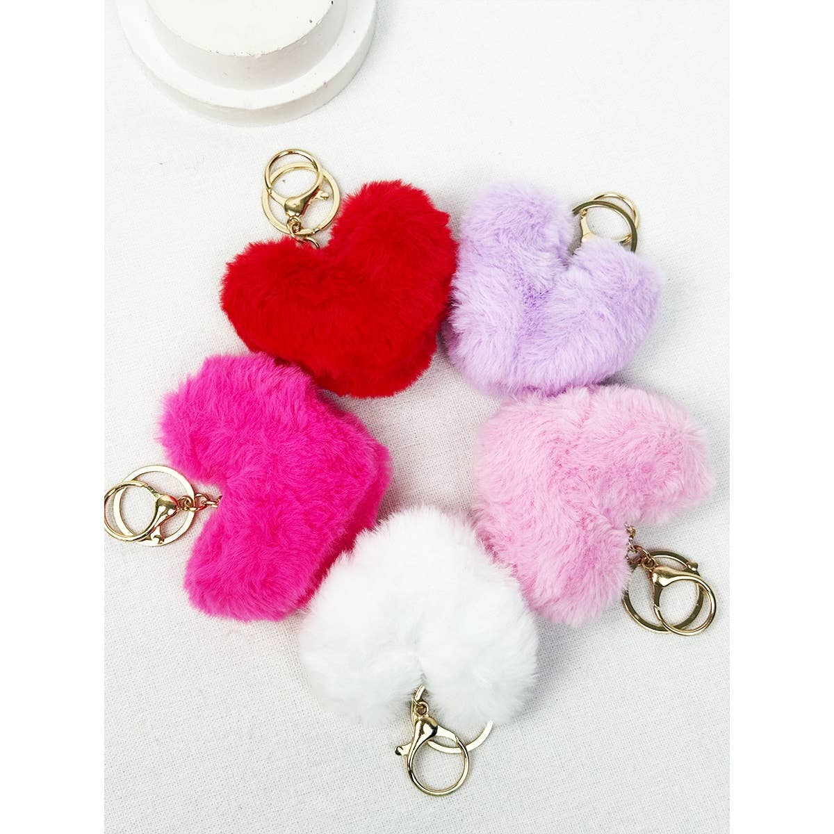 HEART SHAPE FAUX FUR POM POM KEYRING - Winterberries