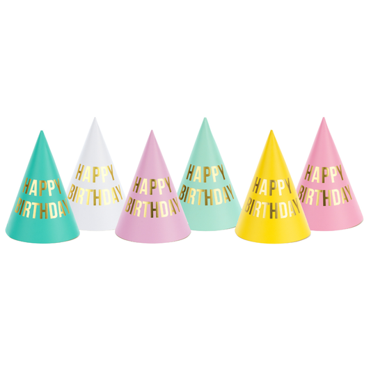 X6 PASTEL HAPPY BIRTHDAY PARTY HATS
