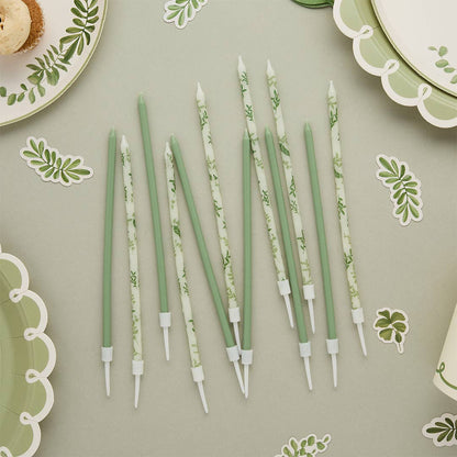 X12 SAGE GREEN BOTANICAL TALL SKINNY CANDLES