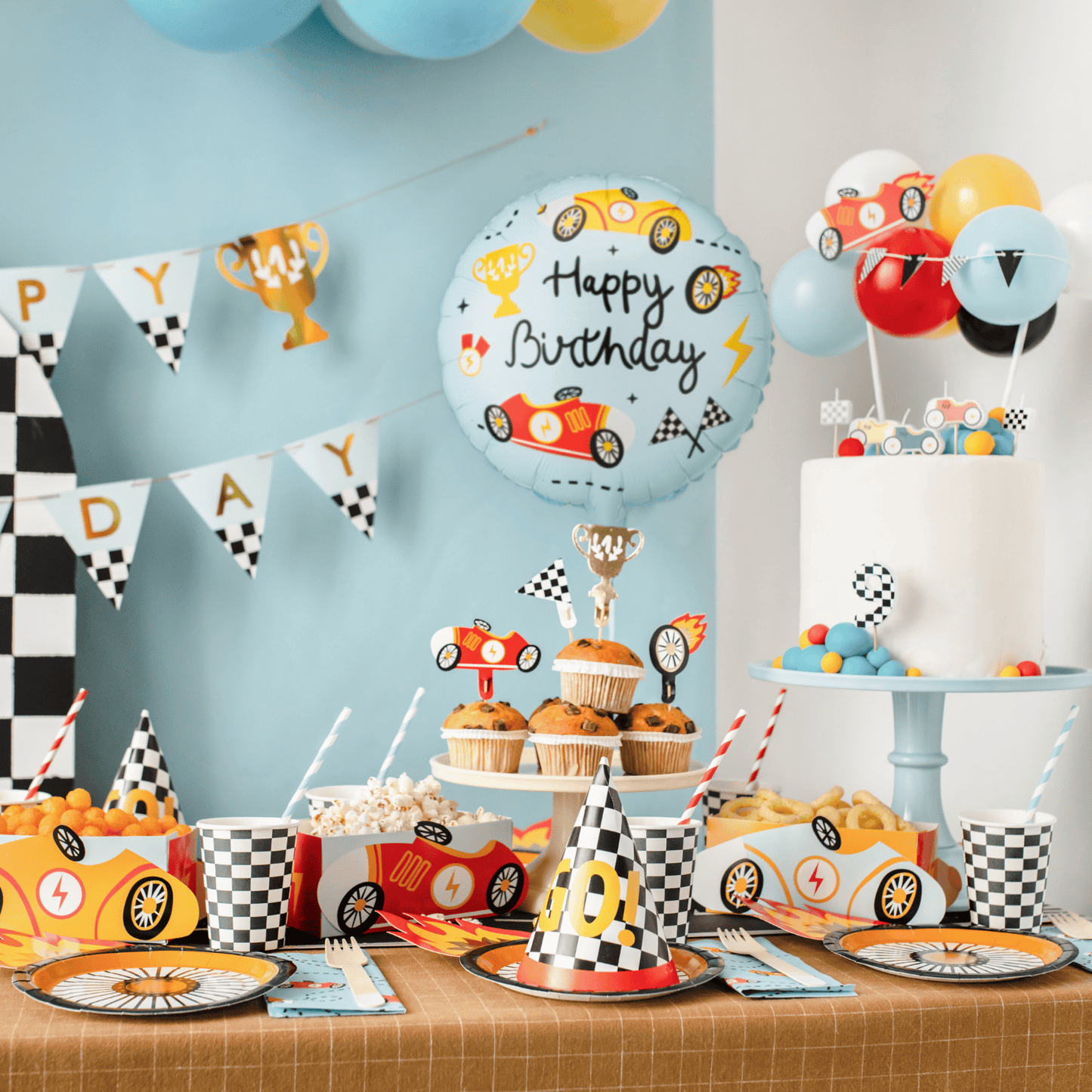 Partydeco Happy Birthday Racing Cars Foil Balloon