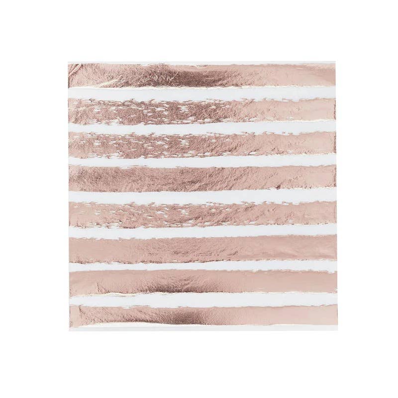 Rose Gold Striped Paper Napkins 16 Pack