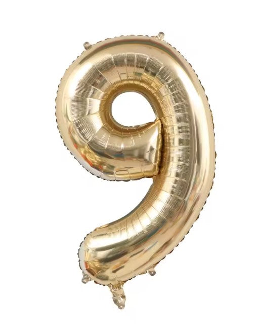 40" CHAMPAGNE GOLD NUMBER '9' DEFLATED FOIL BALLOON