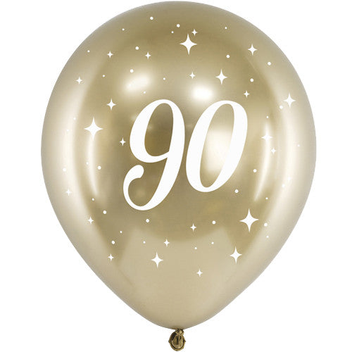 12" Age 90 Gold Gloss Latex Balloons x6