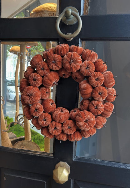 VELVET ORANGE PUMPKIN WREATH - Winterberries