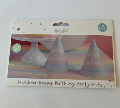 x10 PASTEL RAINBOW 'HAPPY BIRTHDAY' PAPER HATS - Winterberries