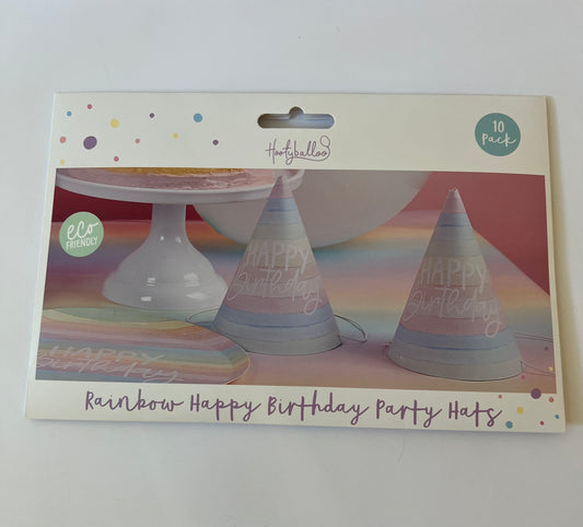 x10 PASTEL RAINBOW 'HAPPY BIRTHDAY' PAPER HATS - Winterberries