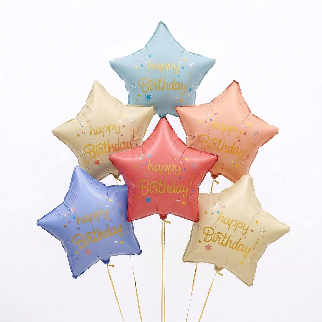 18" 'HAPPY BIRTHDAY' STAR DEFLATED FOIL BALLOON - Winterberries
