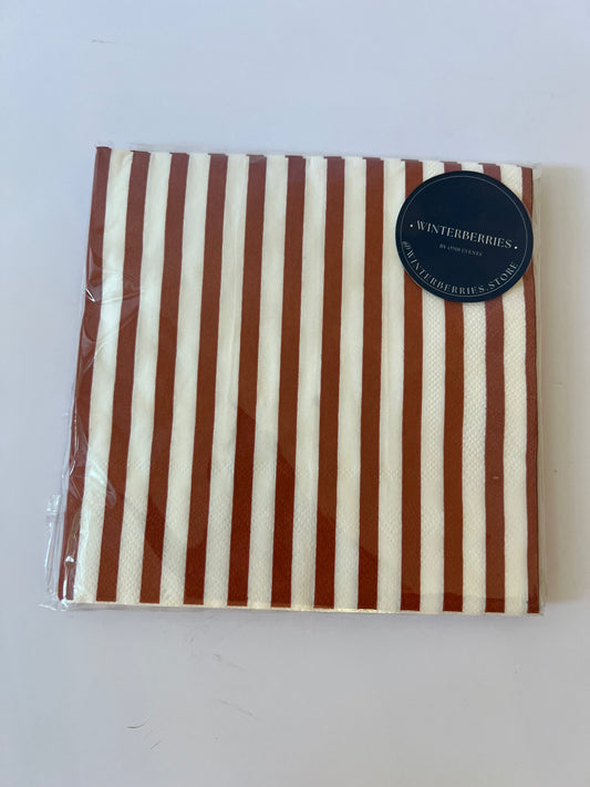 x16 RED STRIPES PAPER NAPKINS - Winterberries