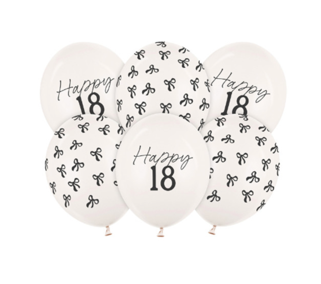 12" BLACK BOW "HAPPY" LATEX BALLOONS BOUQUET - Winterberries