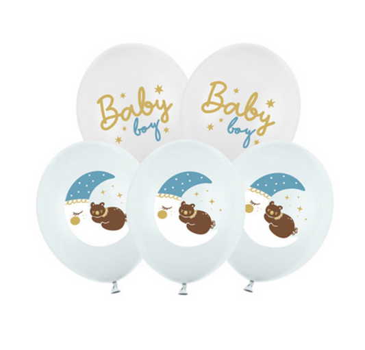 12" BABY AND SLEEPING BEAR ON THE MOON LATEX BALLOONS BOUQUET - Winterberries