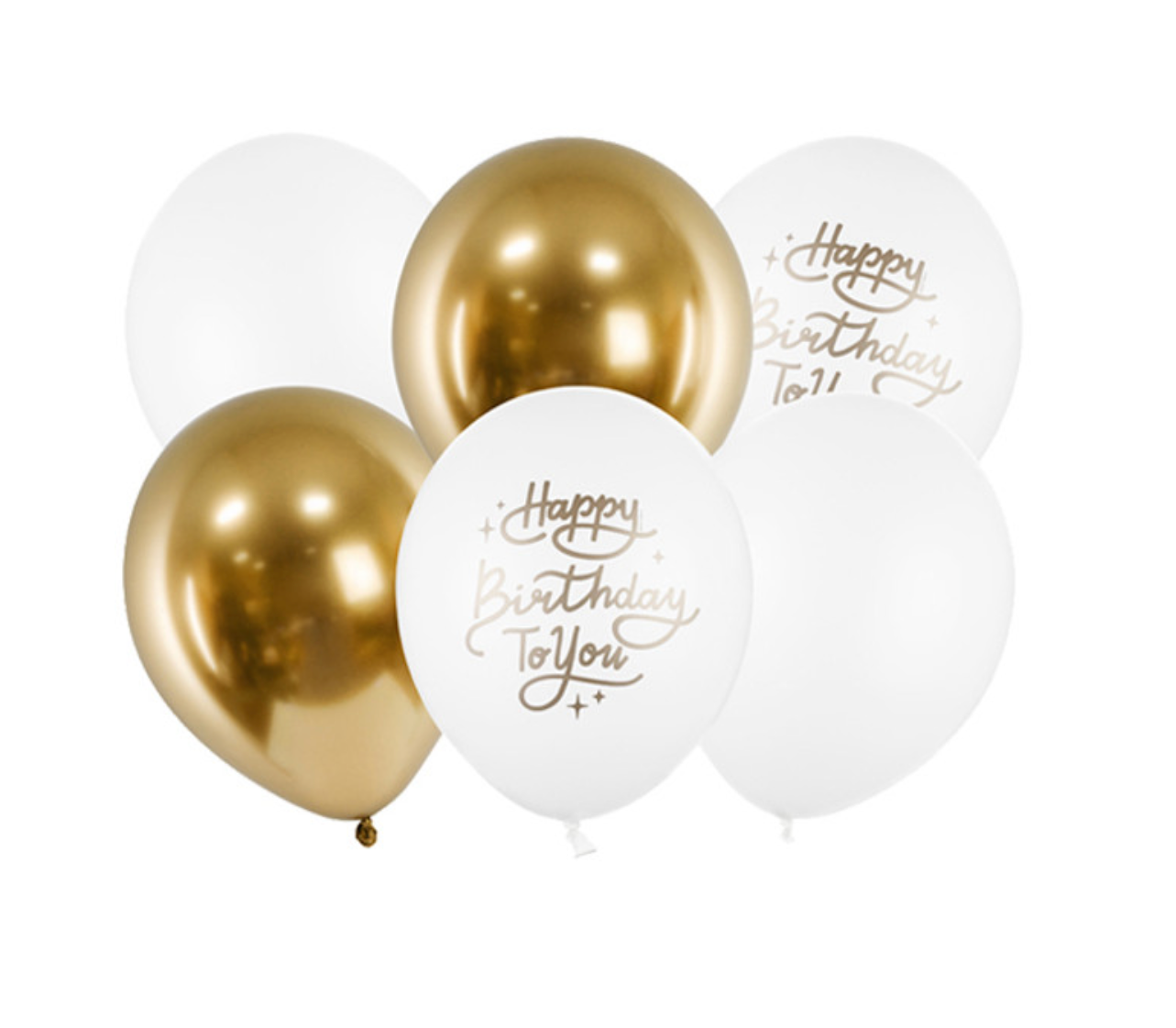 12" WHITE AND GOLD 'HAPPY BIRTHDAY TO YOU' LATEX BALLOONS BOUQUET - Winterberries