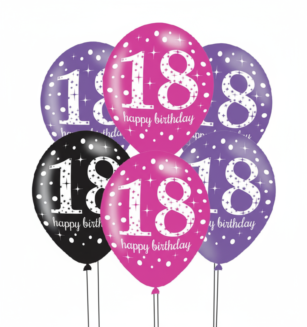 11" BLACK AND PINK AGE ASSORTED LATEX BALLOONS BOUQUET - Winterberries