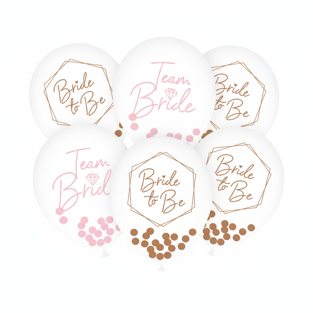 11" 'TEAM BRIDE' CONFETTI ASSORTED LATEX BALLOONS BOUQUET