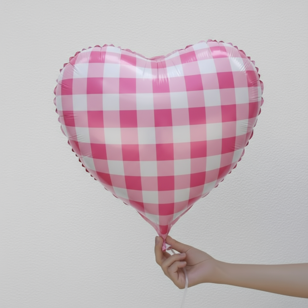 18" CHECKERED HEART DEFLATED FOIL BALLOON