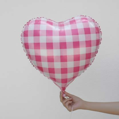 18" CHECKERED HEART DEFLATED FOIL BALLOON
